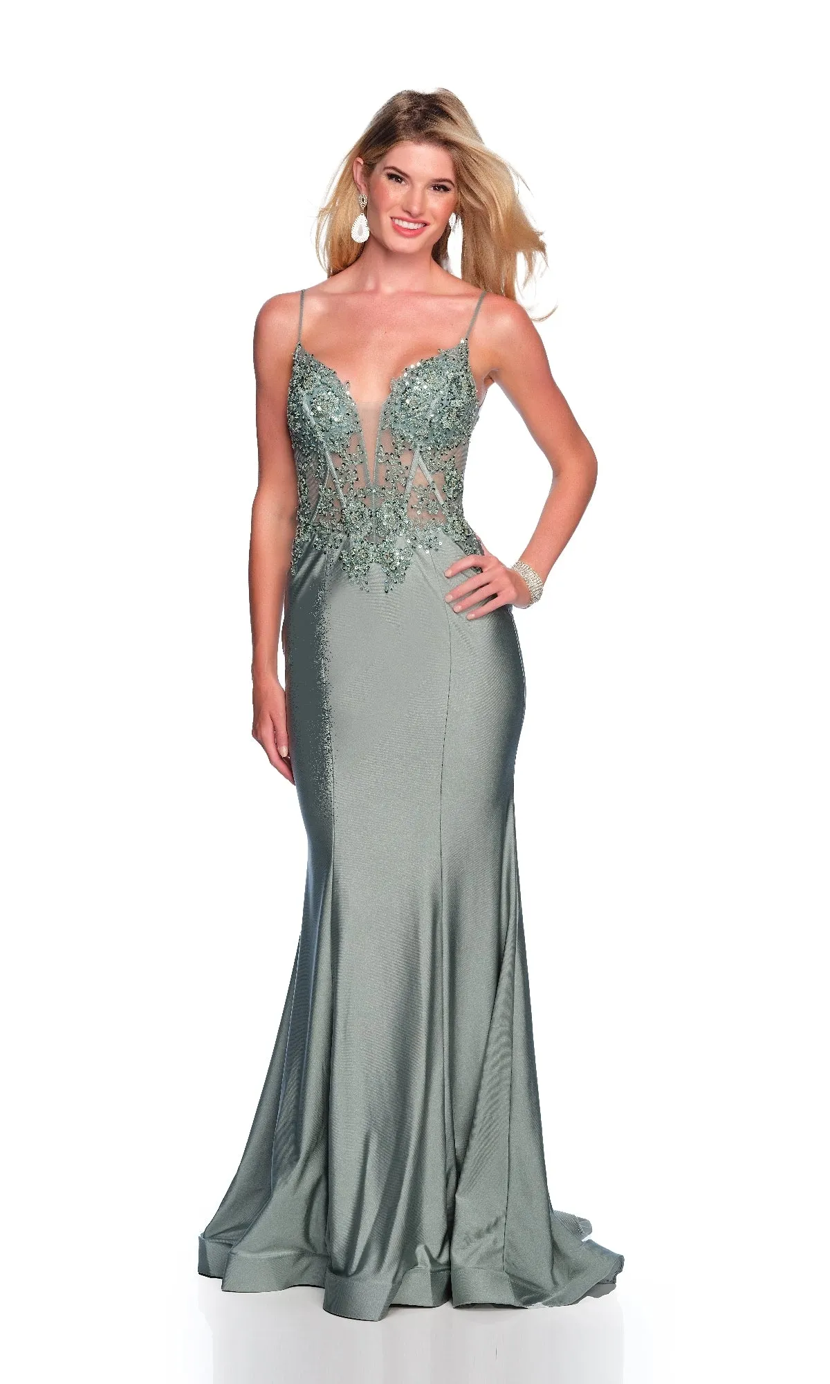 Sheer-Waist Long Prom Dress: Dave & Johnny A10442 sold by PromGirl product image thumbnail 4