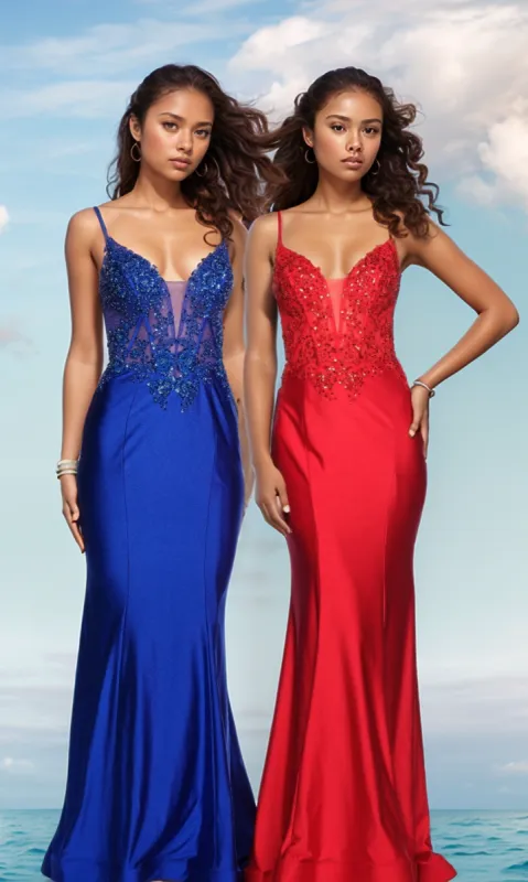 Sheer-Waist Long Prom Dress: Dave & Johnny A10442 sold by PromGirl
