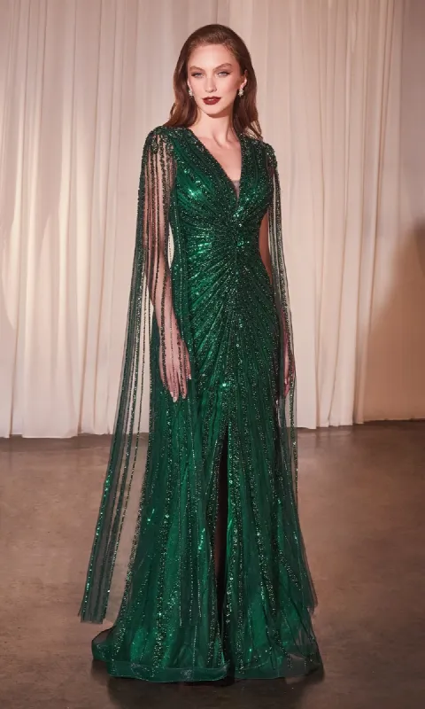Cape-Sleeve Beaded Formal Dress: Ladivine CD0239 sold by PromGirl