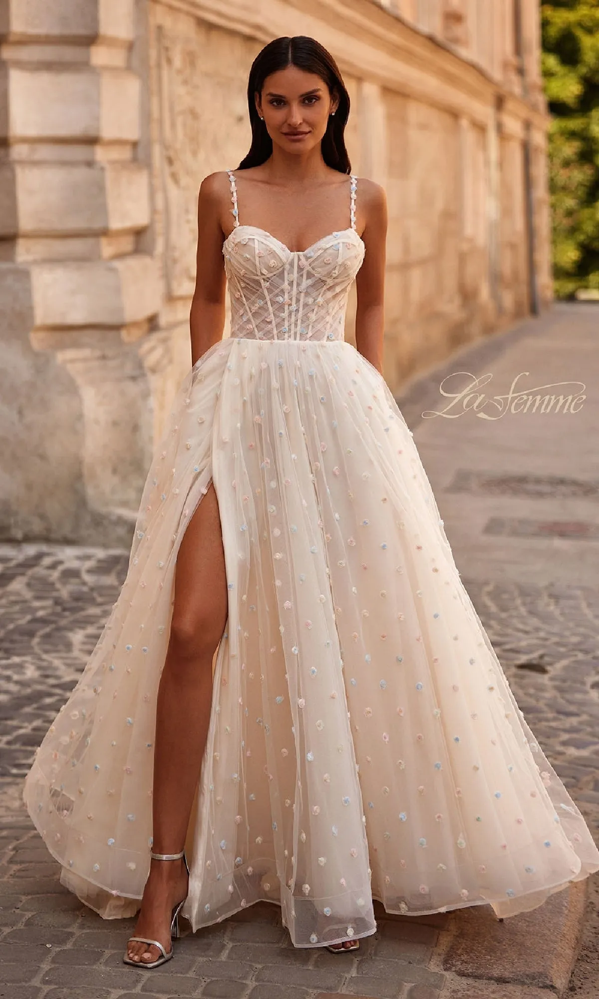 Polka-Dot Long Prom Ball Gown: La Femme 32716 sold by PromGirl