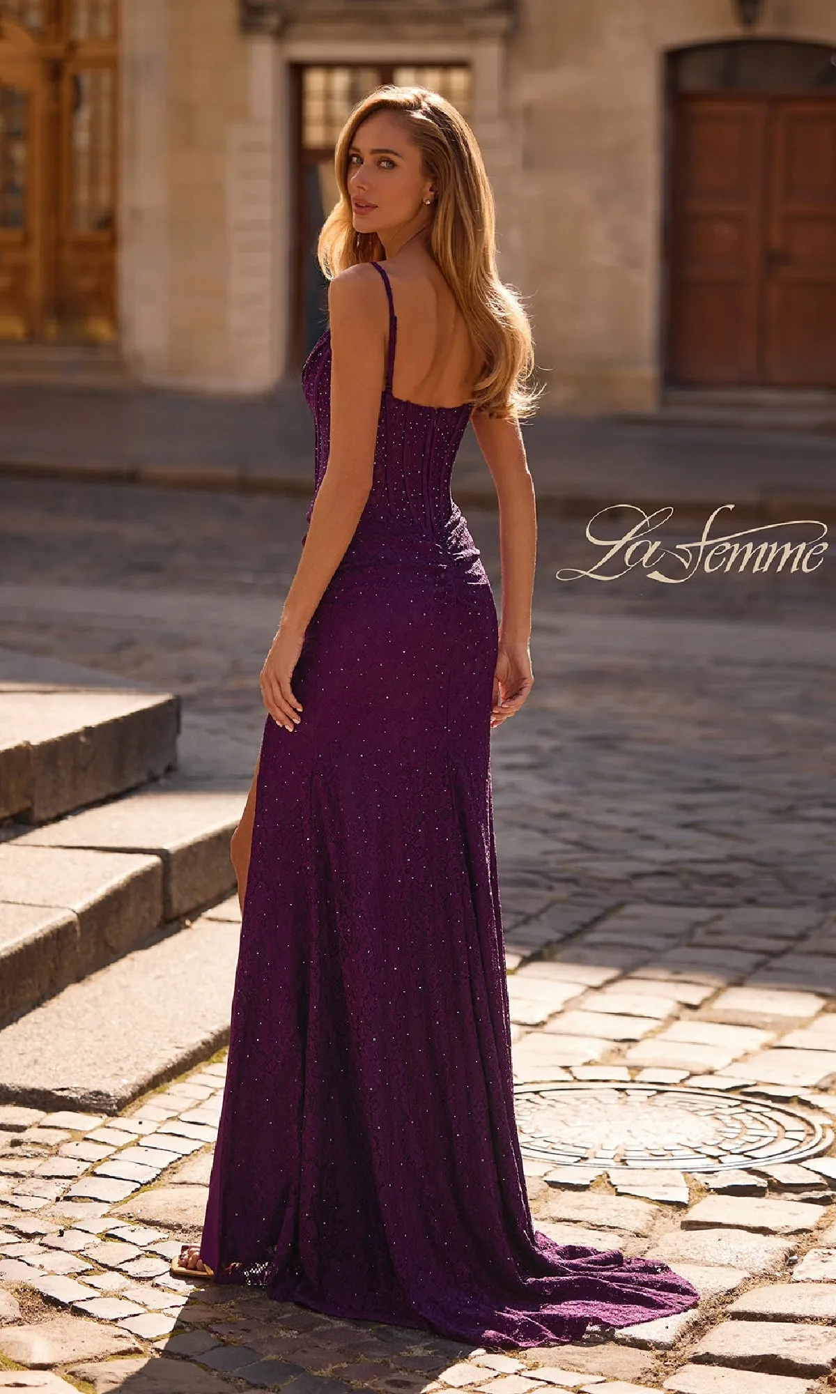 Sheer-Waist Long Beaded Prom Dress: La Femme 32947 sold by PromGirl product image thumbnail 2