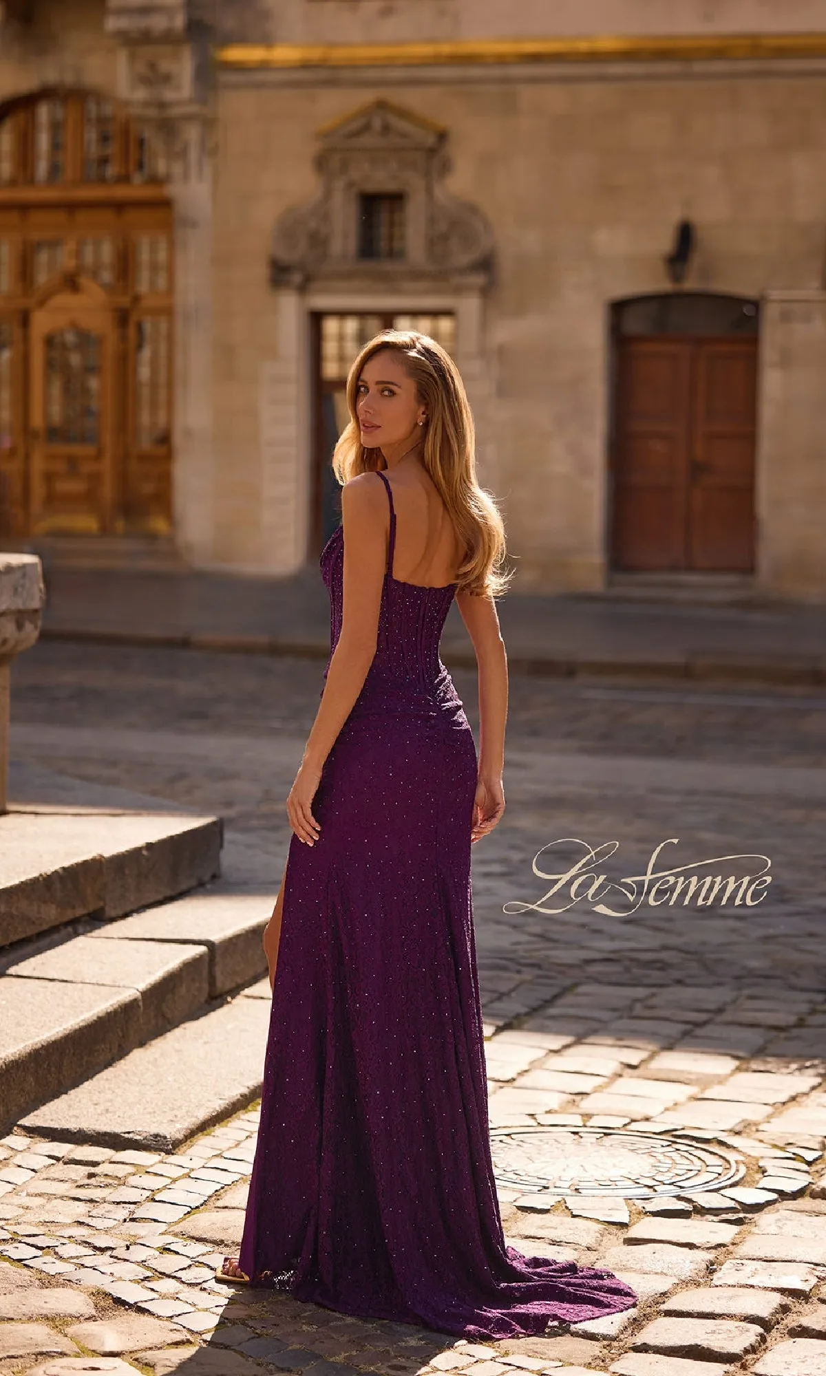 Sheer-Waist Long Beaded Prom Dress: La Femme 32947 sold by PromGirl product image thumbnail 5