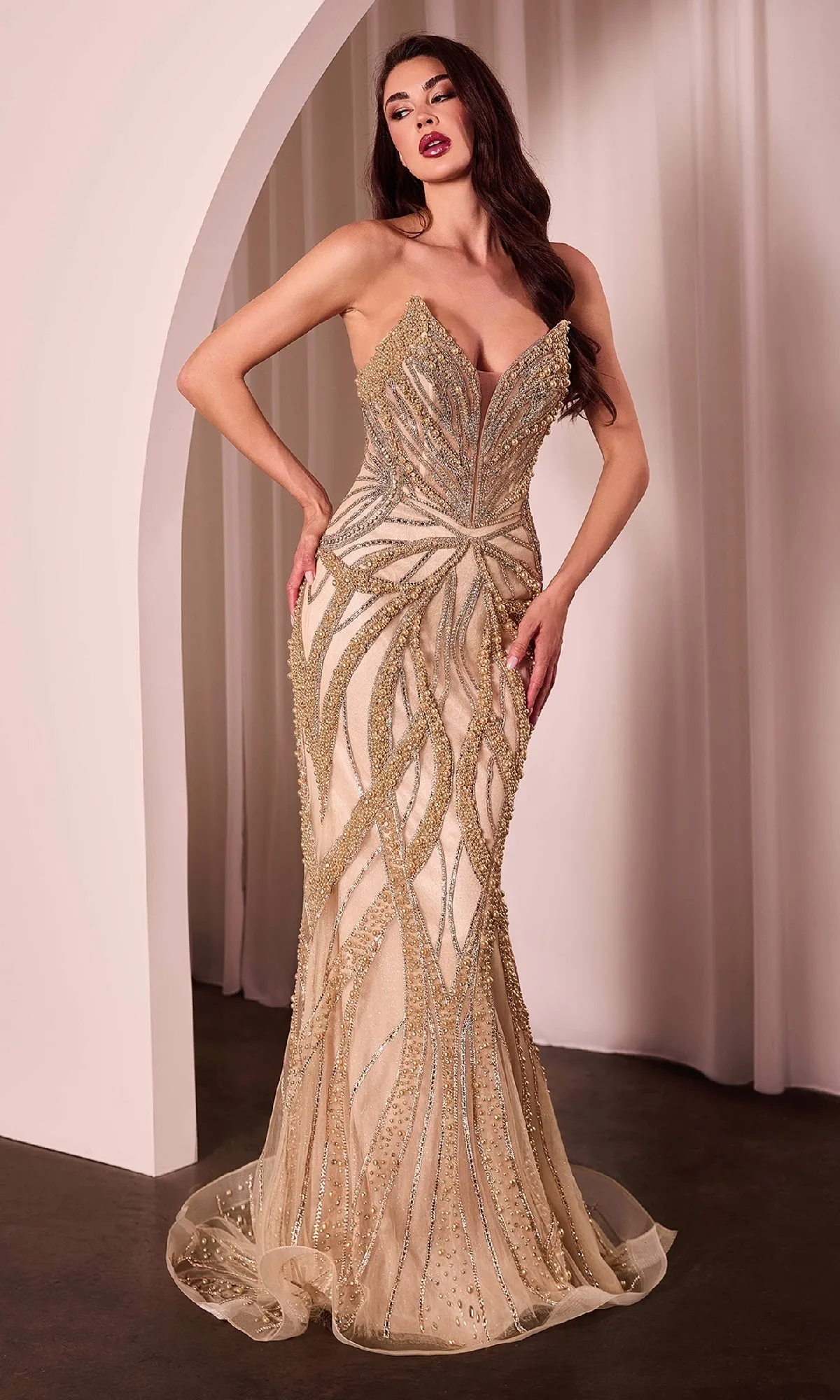 Strapless Long Beaded Prom Dress: Ladivine CC0688 sold by PromGirl product image thumbnail 3