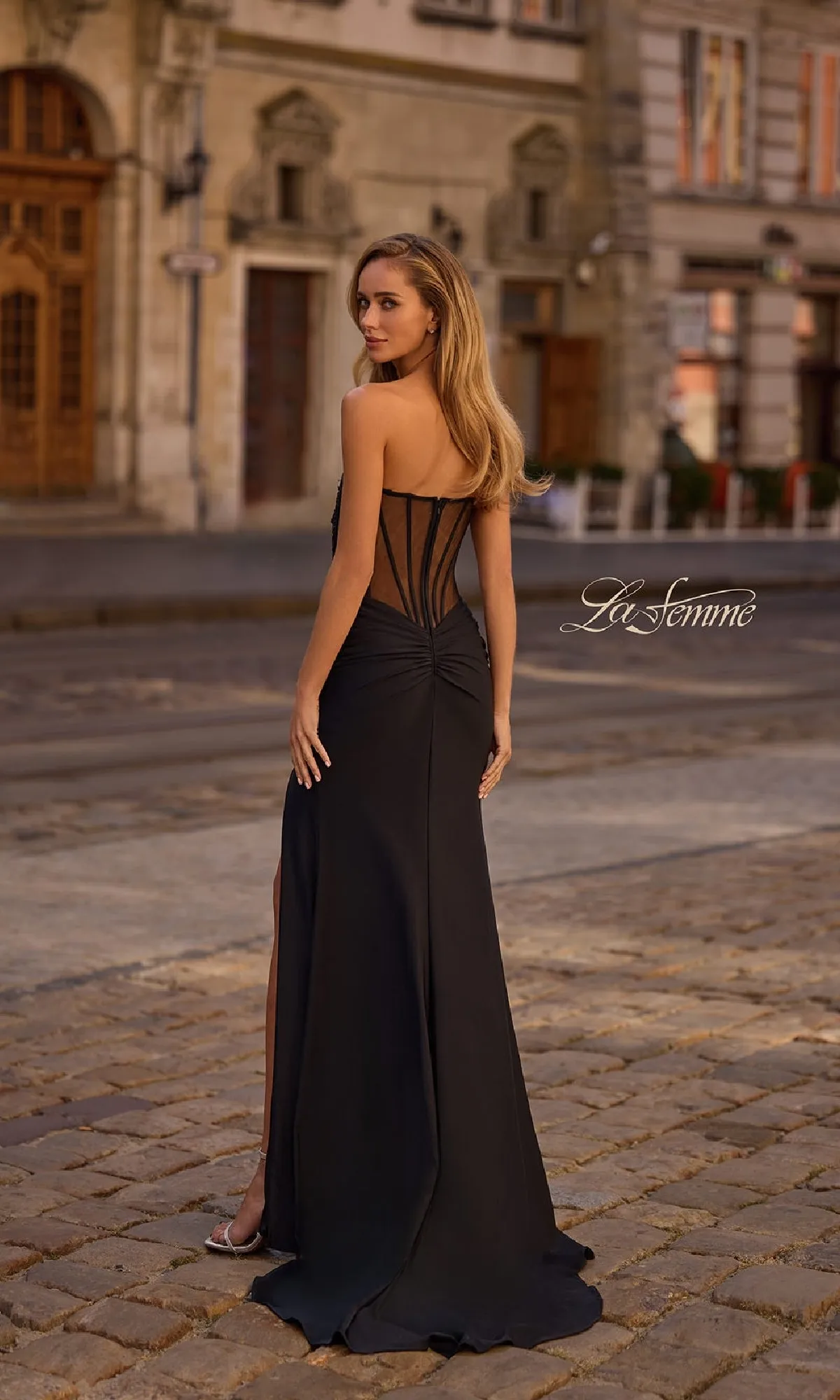 Sheer-Waist Long Corset Prom Dress: La Femme 32912 sold by PromGirl product image thumbnail 2