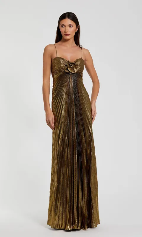 Metallic Gold Long Prom Dress: Mac Duggal 49905 sold by PromGirl