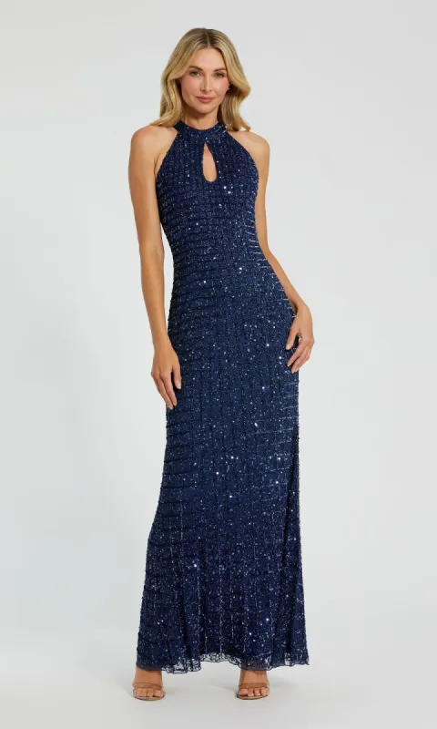 High-Neck Long Beaded Prom Dress: Mac Duggal 23018 sold by PromGirl