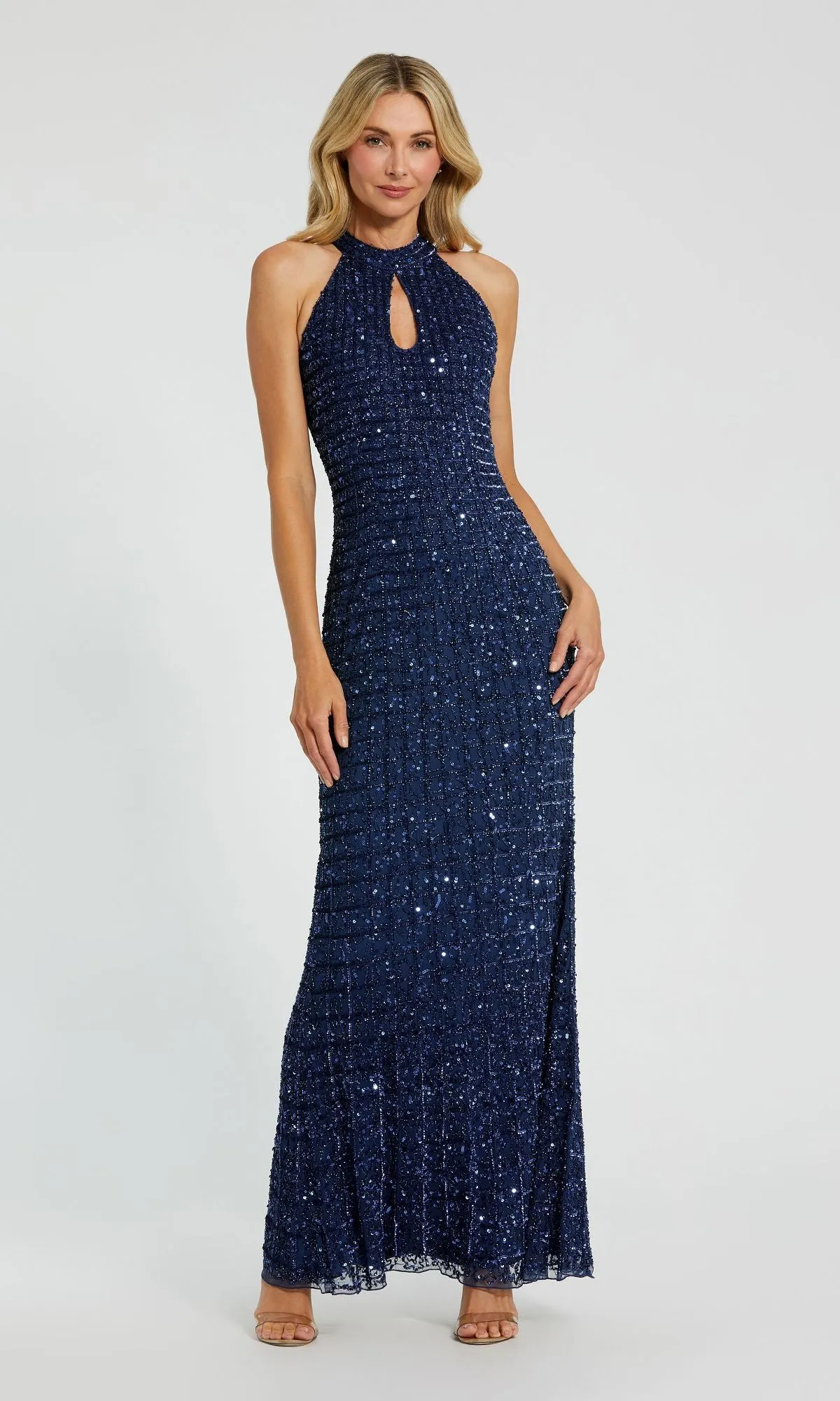 High-Neck Long Beaded Prom Dress: Mac Duggal 23018 sold by PromGirl