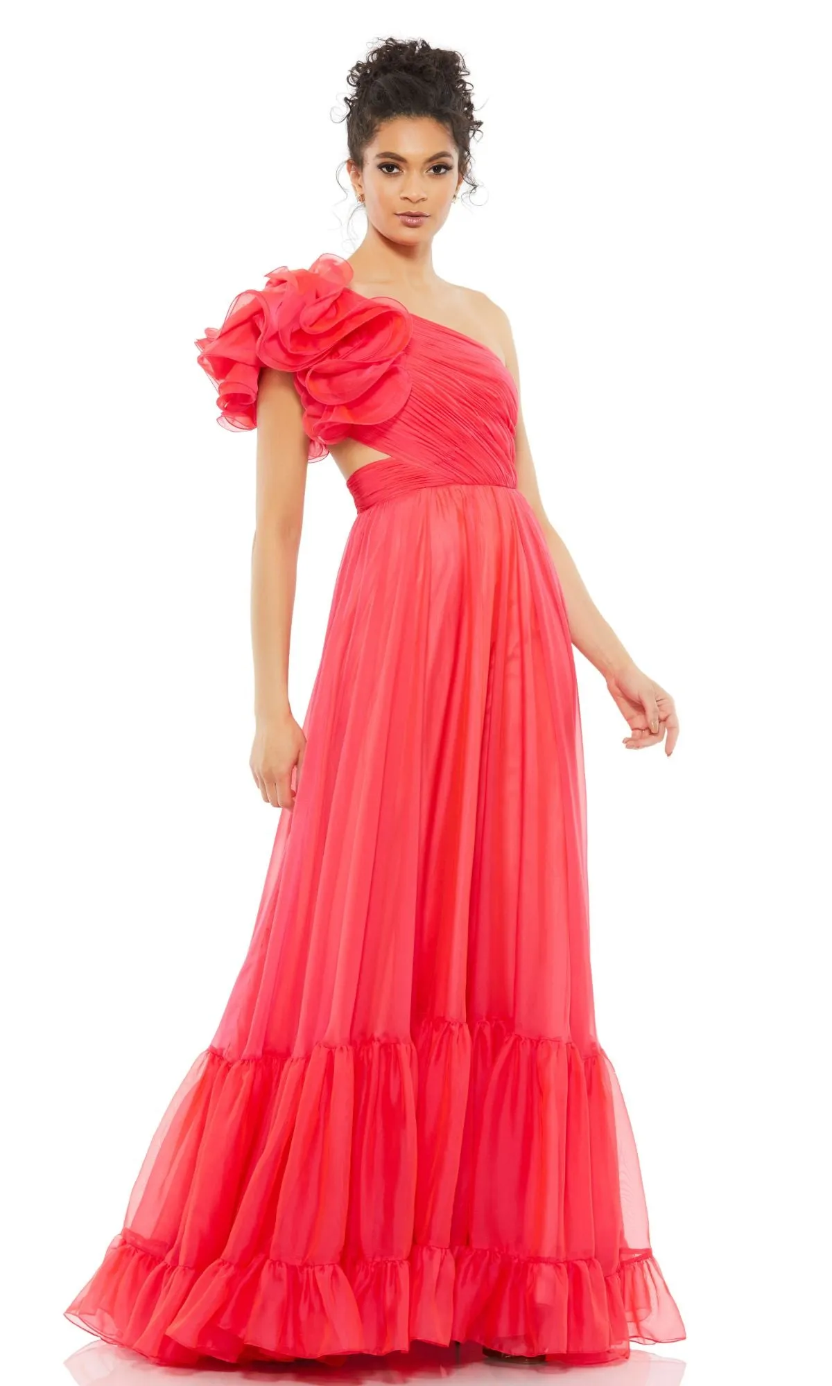 One-Shoulder Hot Pink Prom Gown: Mac Duggal A67941 sold by PromGirl