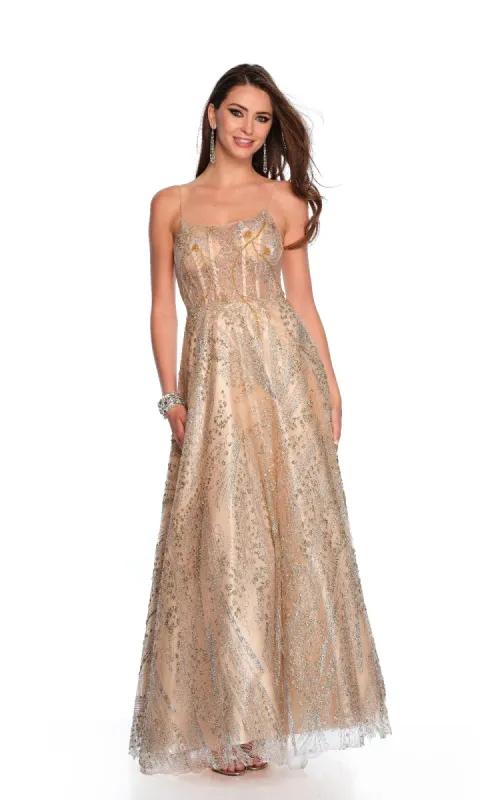 Long Gold Prom Dress: Dave & Johnny 11534 sold by PromGirl
