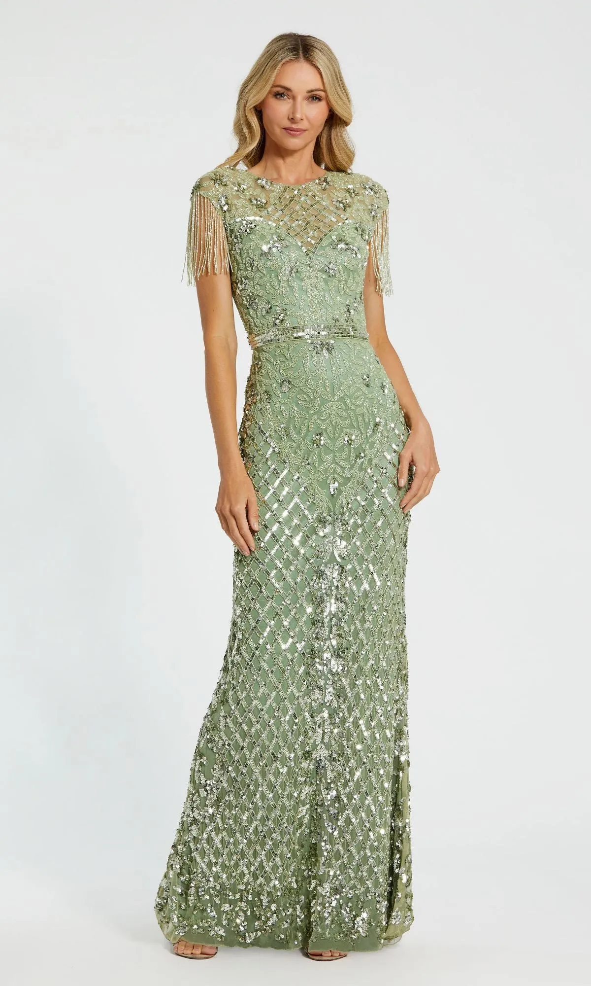 Cap-Sleeve Beaded Formal Gown: Mac Duggal 4908 sold by PromGirl