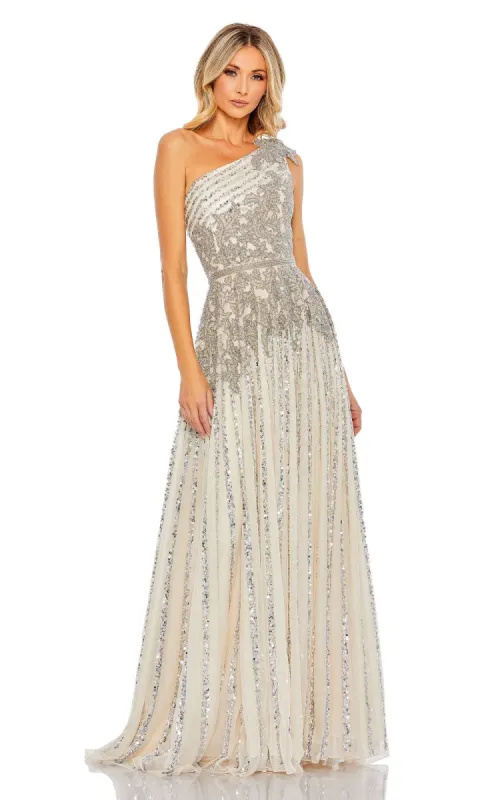 Beaded Long Silver Prom Gown: Mac Duggal 5679 sold by PromGirl
