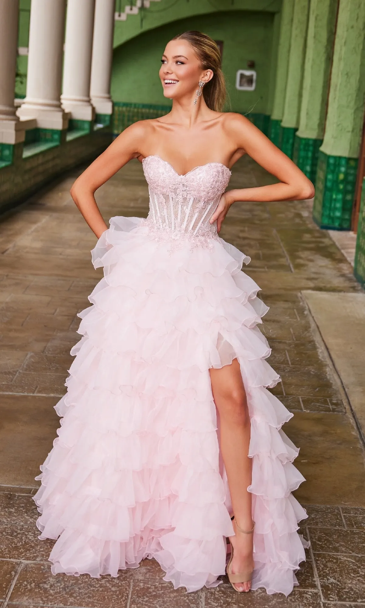 Strapless Ruffled Prom Ball Gown: Nox Anabel R1688 sold by PromGirl product image thumbnail 3