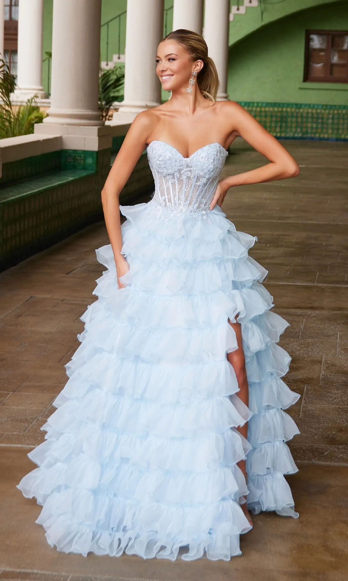 Strapless Ruffled Prom Ball Gown: Nox Anabel R1688 sold by PromGirl product image thumbnail 5