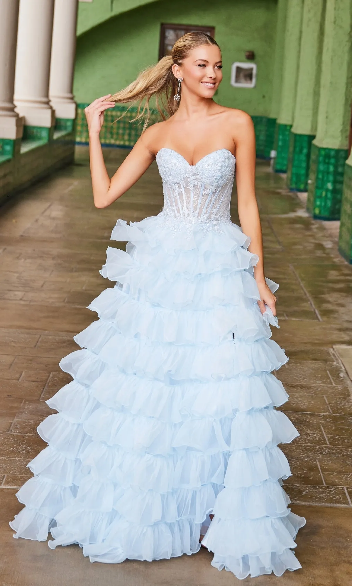 Strapless Ruffled Prom Ball Gown: Nox Anabel R1688 sold by PromGirl