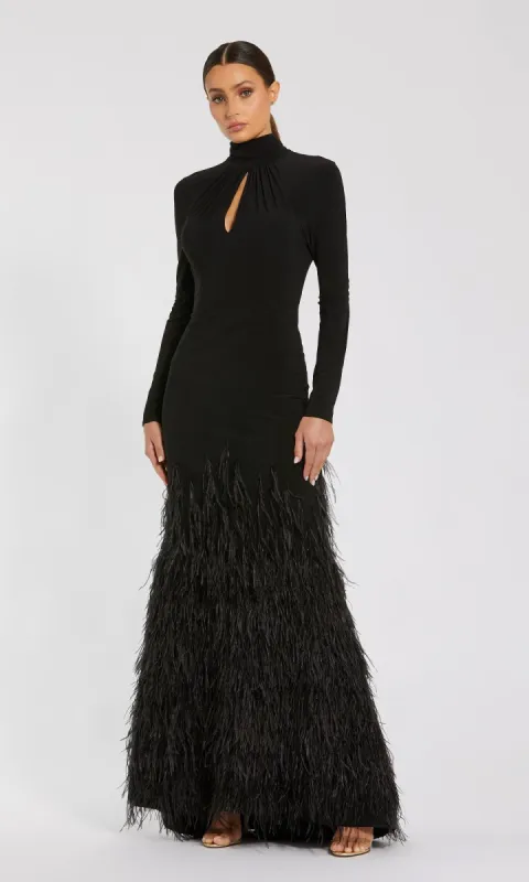 Feather Long Black Formal Dress: Mac Duggal 11839 sold by PromGirl