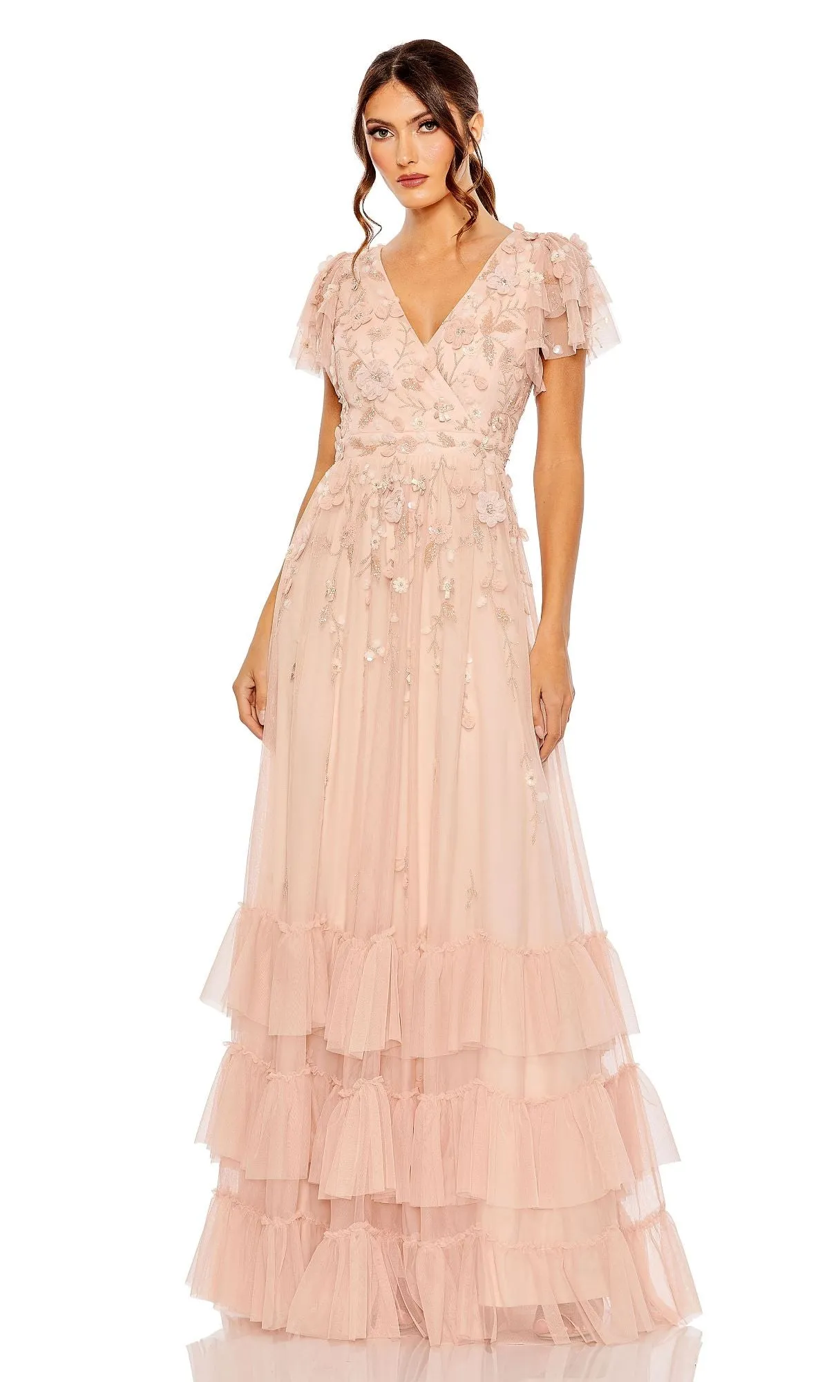 Short Sleeve Ruffle Formal Dress: Mac Duggal 9189 sold by PromGirl