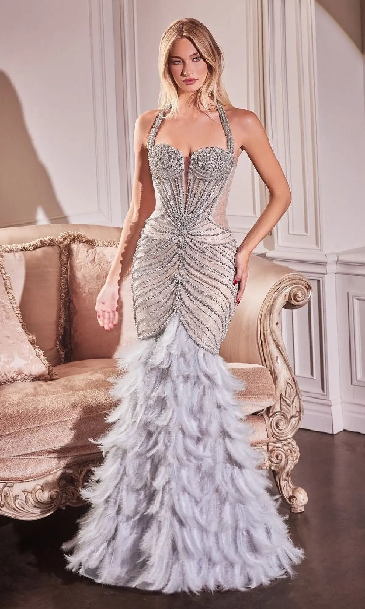 Silver Mermaid Prom Dress: Ladivine CC4030 sold by PromGirl