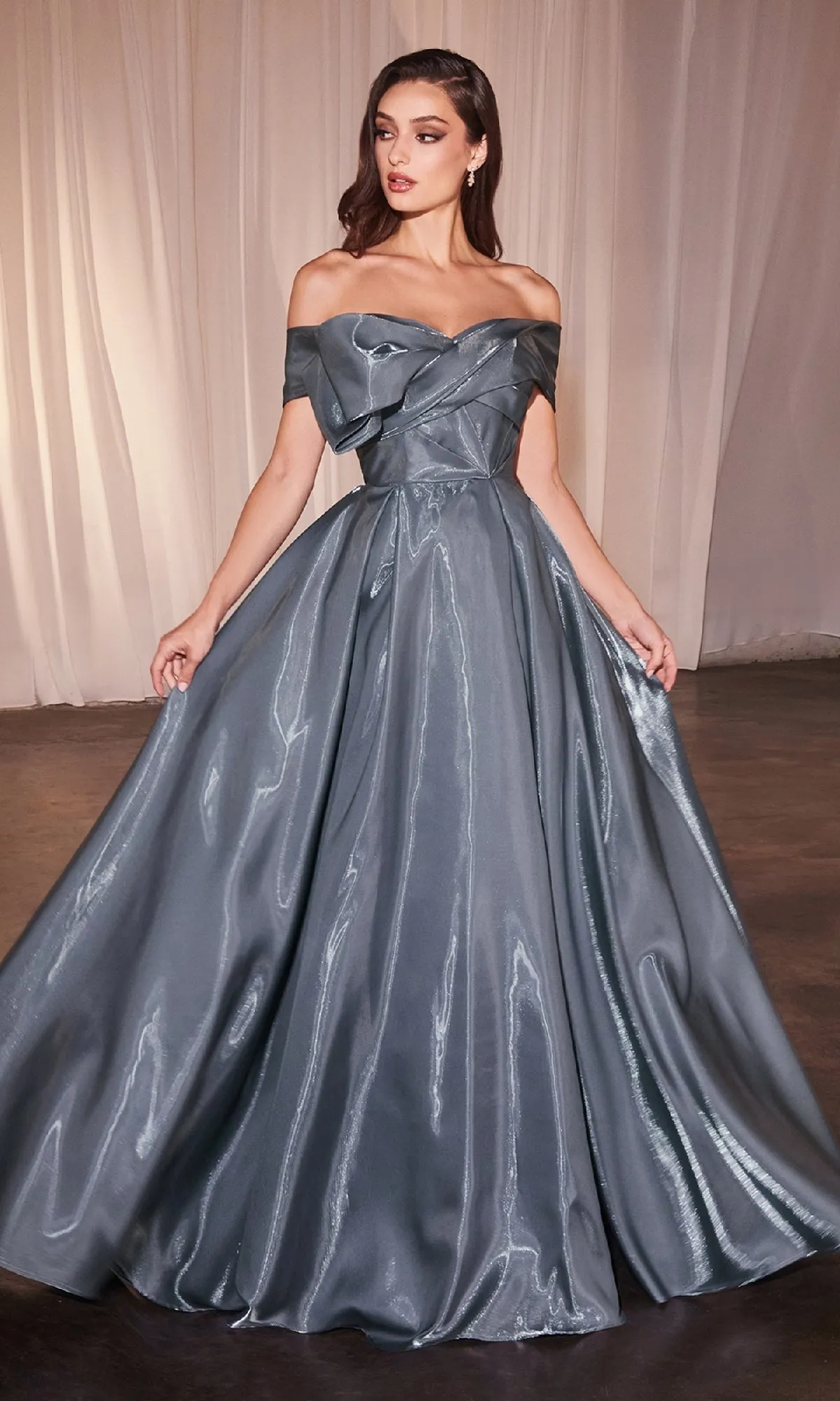 Off-Shoulder Organza Prom Gown: Ladivine CD801 sold by PromGirl