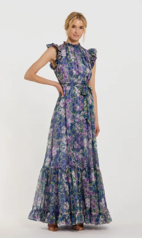 Lilac Floral-Print Formal Gown: Mac Duggal 56116 sold by PromGirl