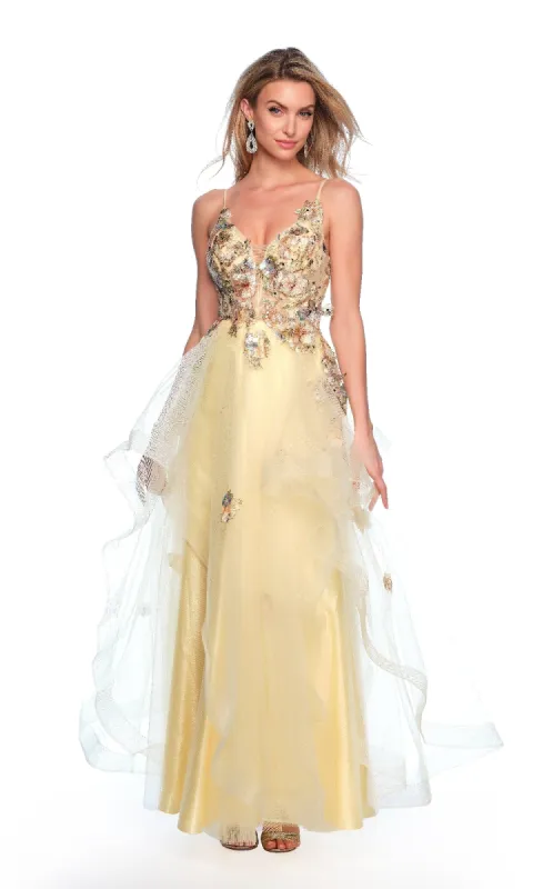 Long Yellow Prom Dress: Dave & Johnny 11859 sold by PromGirl