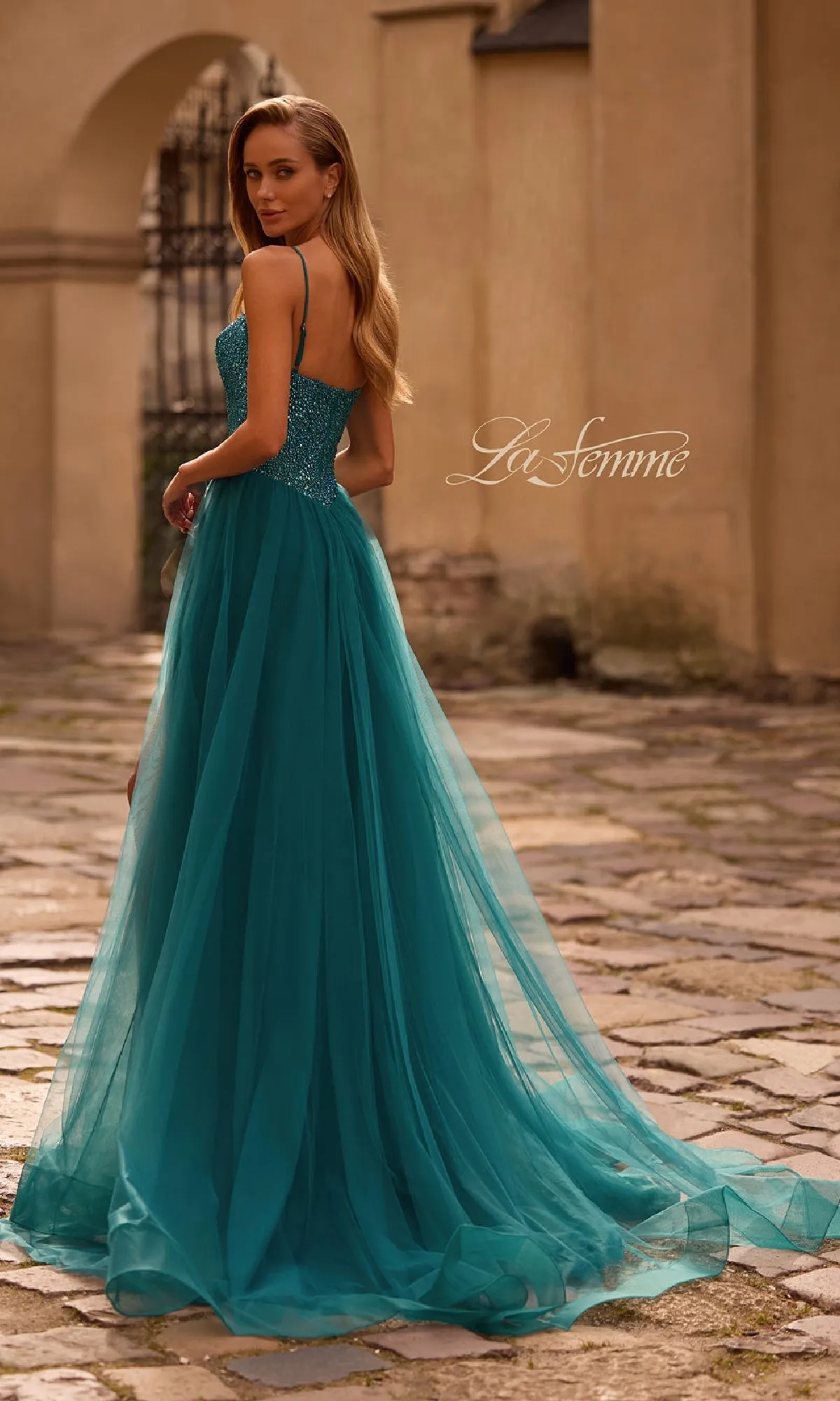 Beaded-Bodice Long Prom Ball Gown: La Femme 32668 sold by PromGirl product image thumbnail 2