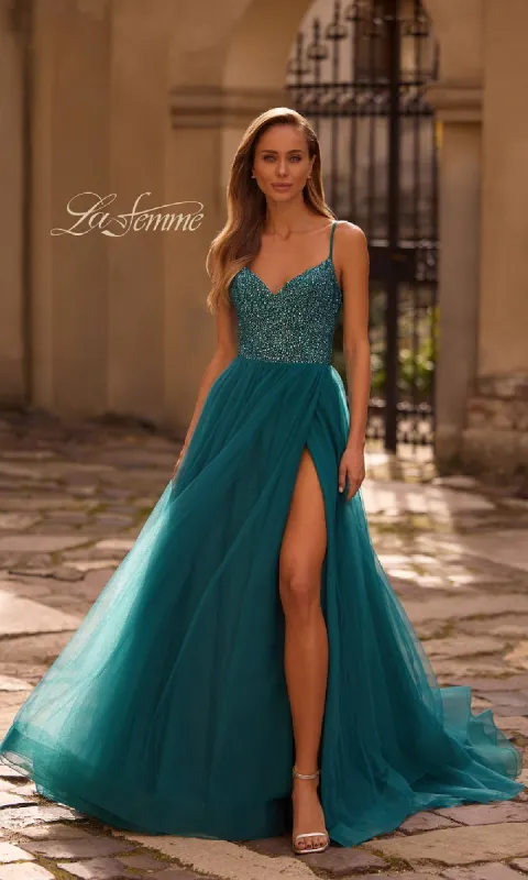 Beaded-Bodice Long Prom Ball Gown: La Femme 32668 sold by PromGirl