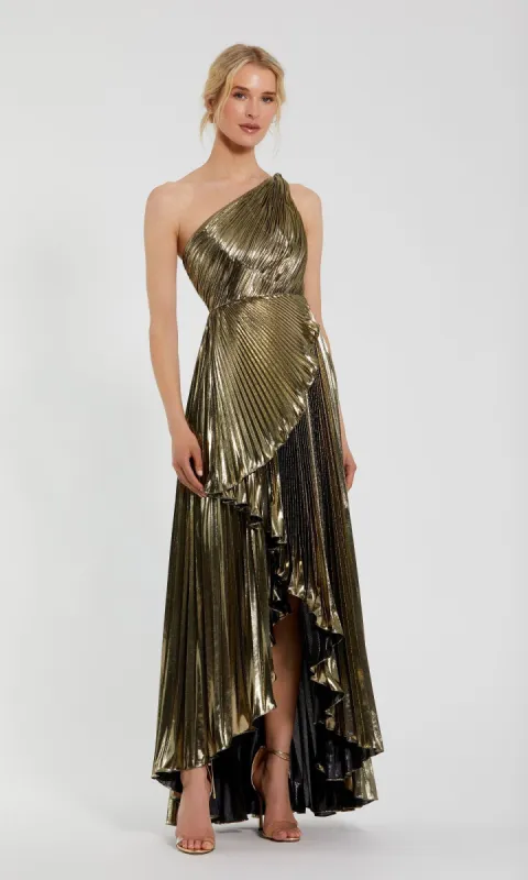 Gold Pleated Prom Dress: Mac Duggal 49910 sold by PromGirl