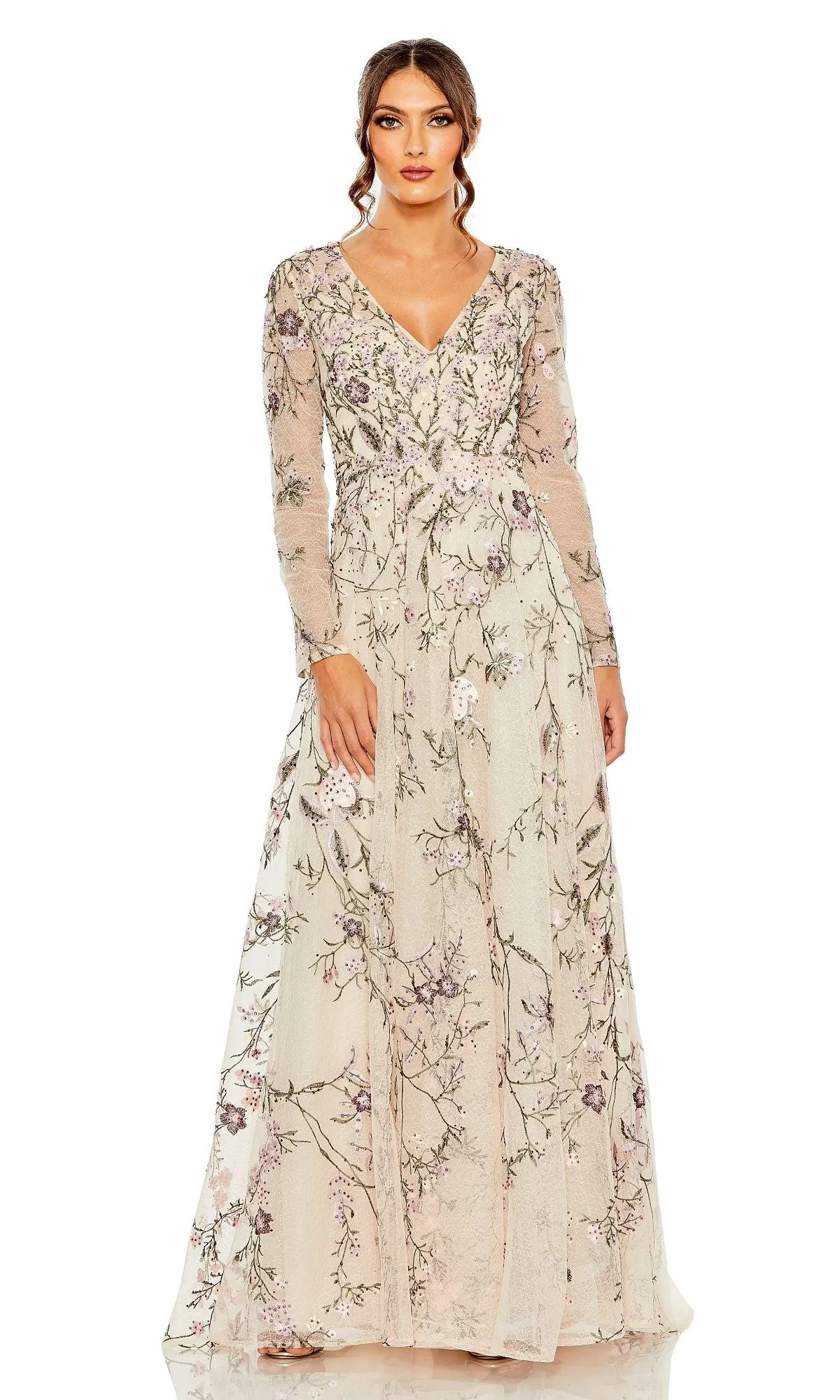 Long Sleeve Pink Evening Gown: Mac Duggal 20480 sold by PromGirl