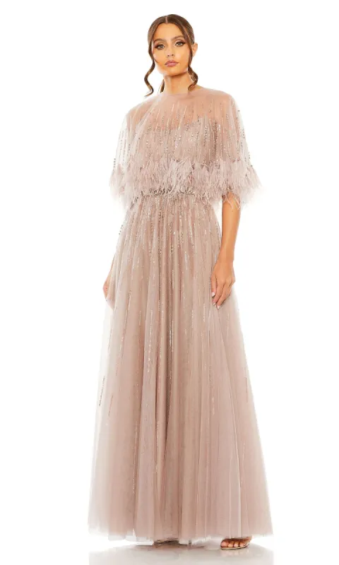 Feather-Cape Long Formal Dress: Mac Duggal 42098 sold by PromGirl