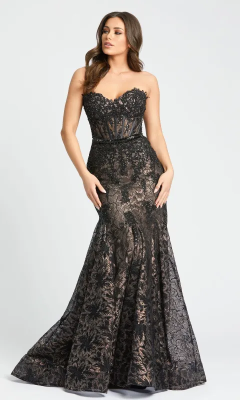 Strapless Black Lace Prom Gown: Mac Duggal 79308 sold by PromGirl
