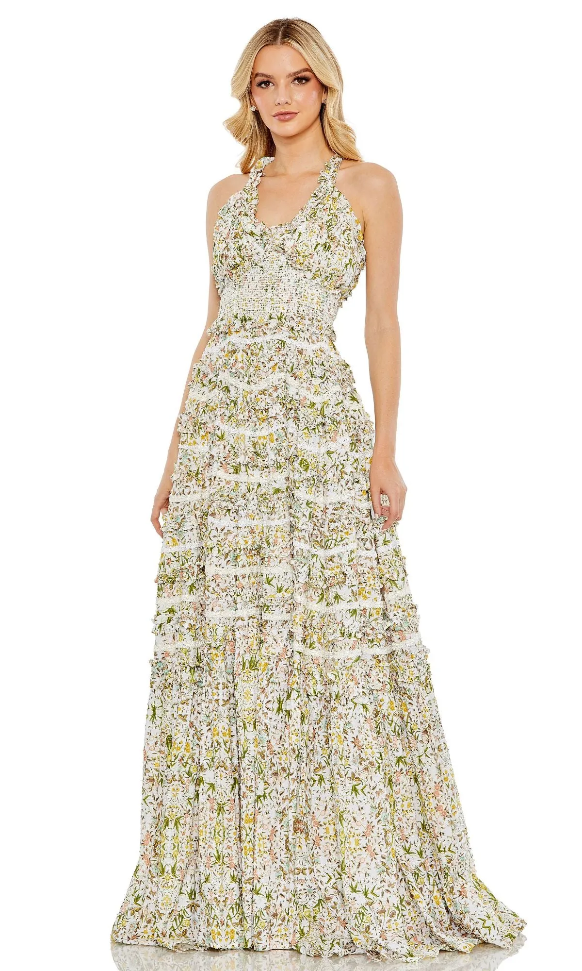 Long Floral-Print Formal Dress: Mac Duggal 8023 sold by PromGirl