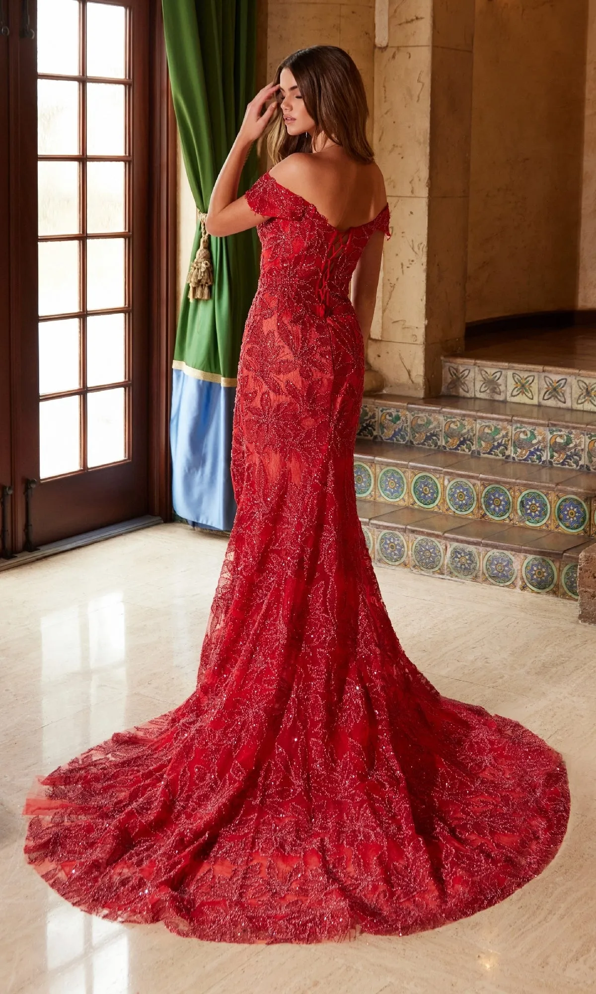 Lace-Up Long Beaded Prom Dress: Nox Anabel C1600 sold by PromGirl product image thumbnail 2