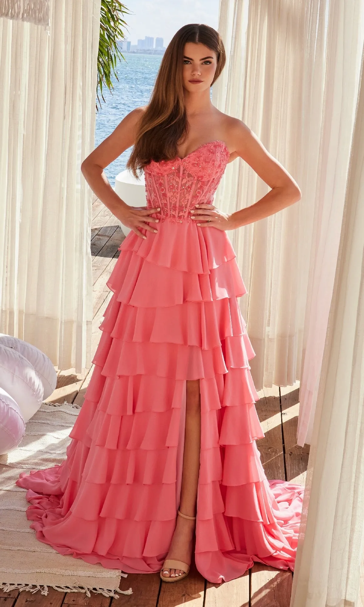 Strapless Long Ruffle Prom Dress: Nox Anabel Y1551 sold by PromGirl product image thumbnail 3