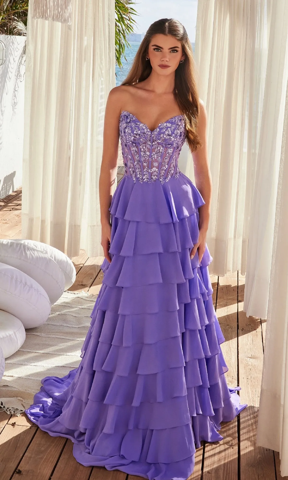 Strapless Long Ruffle Prom Dress: Nox Anabel Y1551 sold by PromGirl