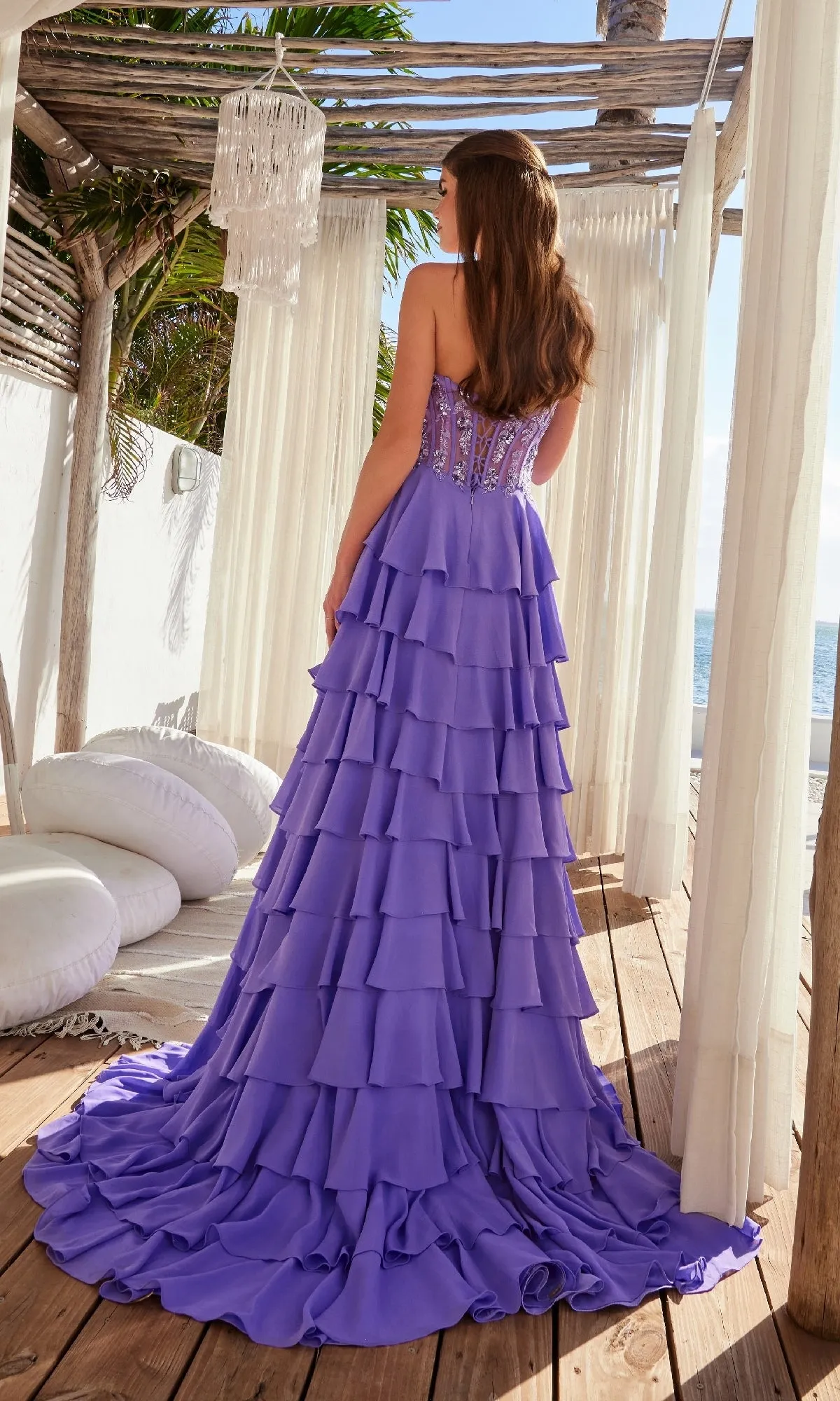 Strapless Long Ruffle Prom Dress: Nox Anabel Y1551 sold by PromGirl product image thumbnail 2