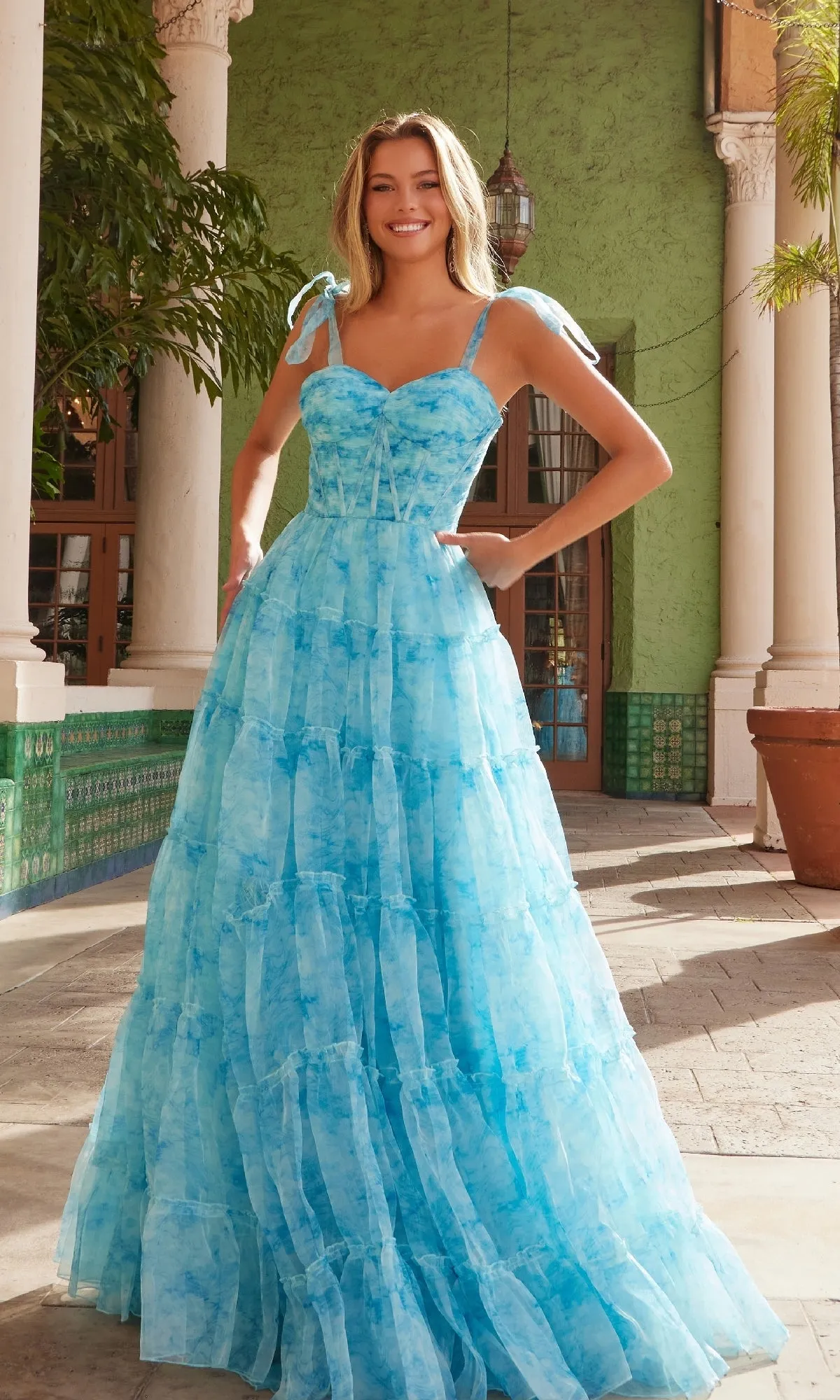 Tie-Dye Long Ruffle Prom Dress: Nox Anabel T1501 sold by PromGirl product image thumbnail 5