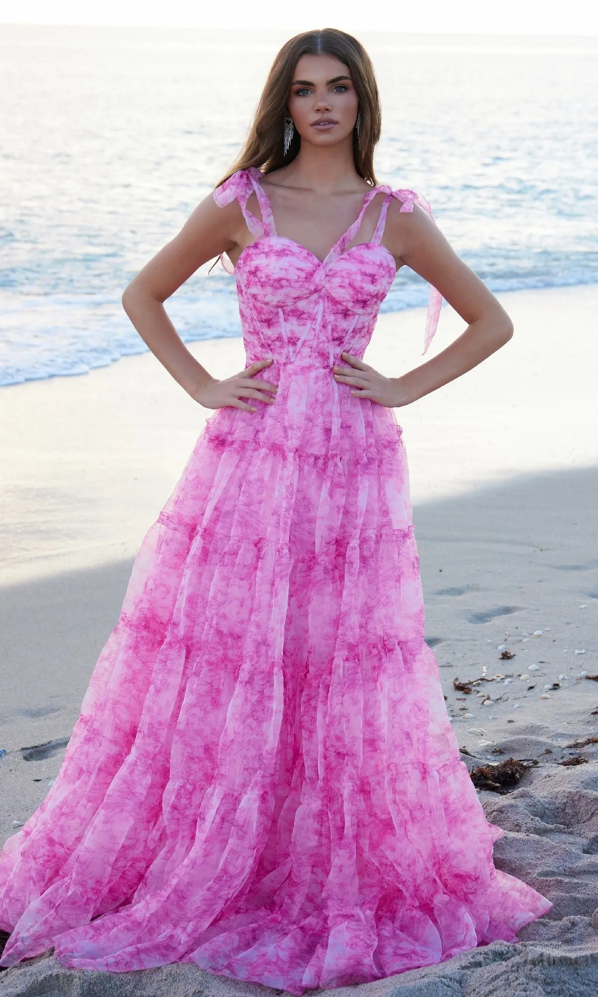 Tie-Dye Long Ruffle Prom Dress: Nox Anabel T1501 sold by PromGirl product image thumbnail 3
