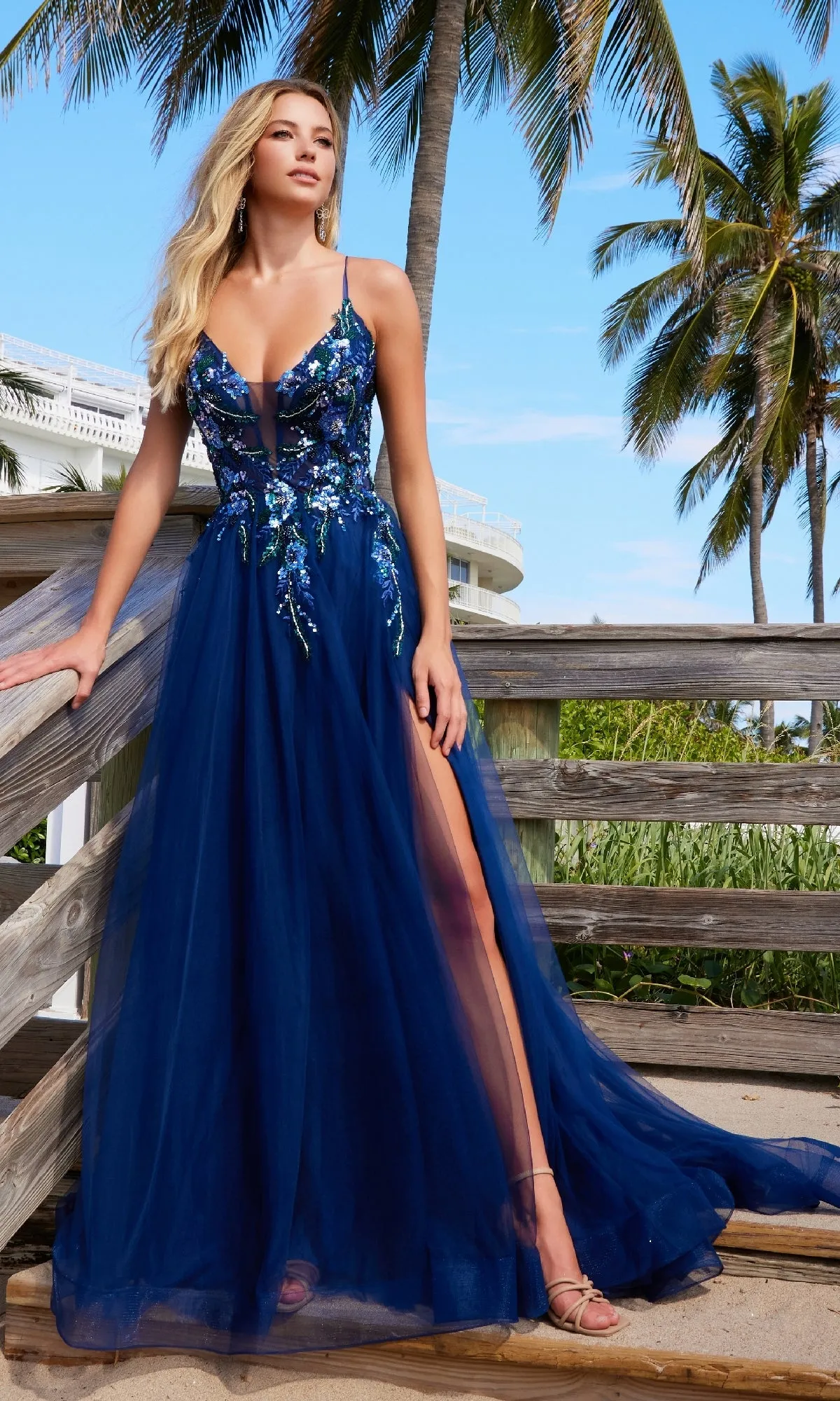 Lace-Up Long A-Line Prom Dress: Nox Anabel G1649 sold by PromGirl product image thumbnail 3