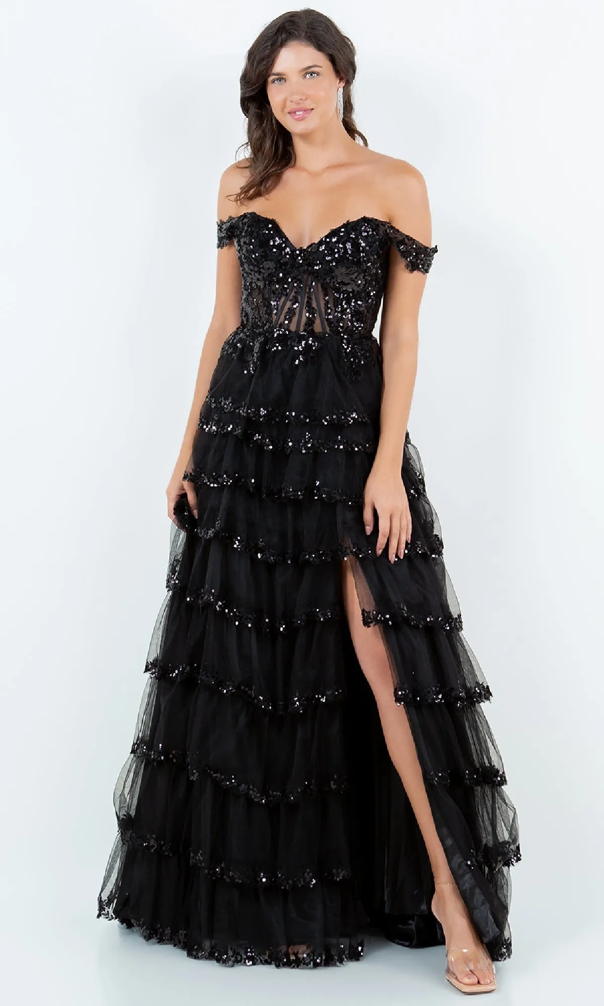 Ruffle Prom Ball Gown: Cinderella Couture 8228J sold by PromGirl