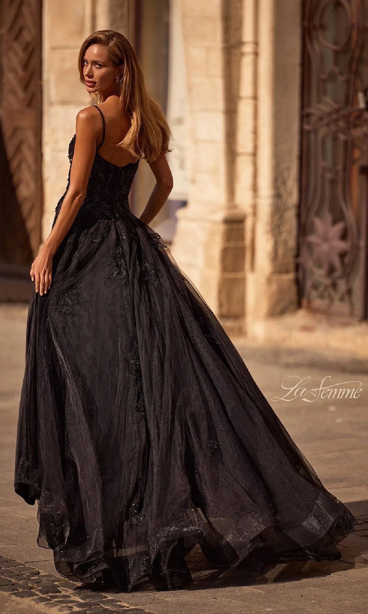 Long Black Glitter Prom Dress: La Femme 32781 sold by PromGirl product image thumbnail 2