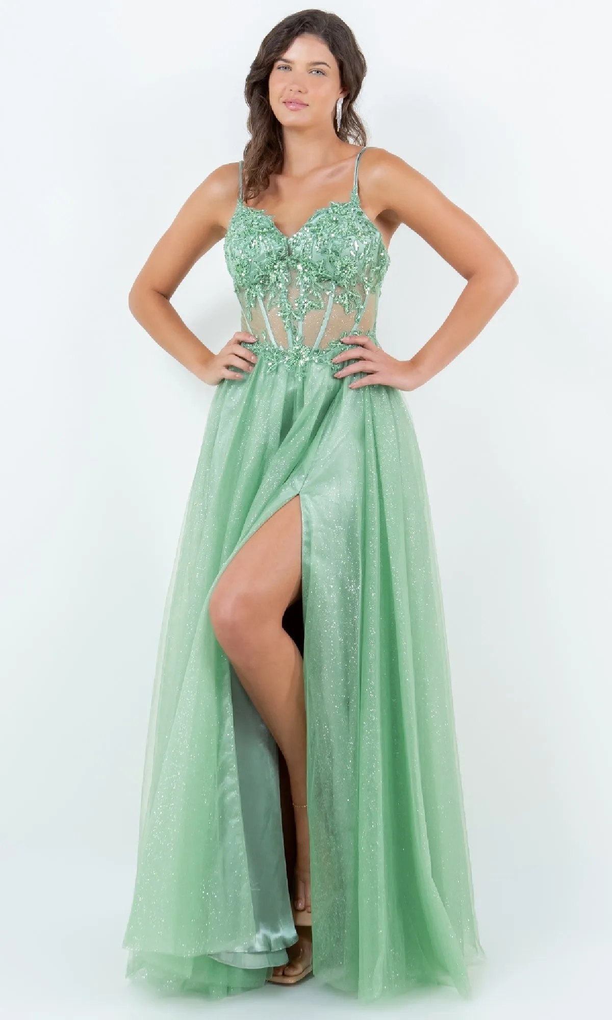 Long Glitter Prom Dress: Cinderella Couture 8238J sold by PromGirl