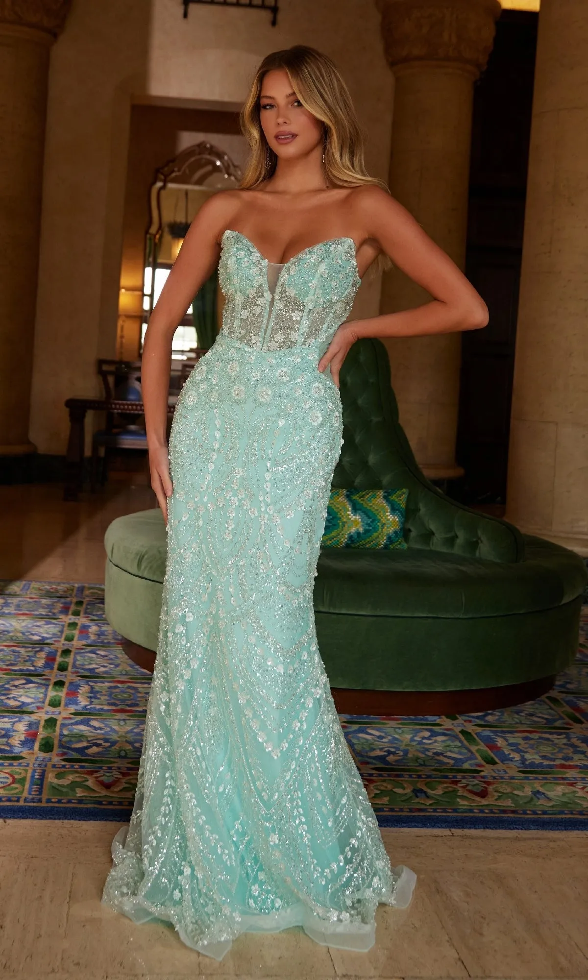 Strapless Long Beaded Prom Dress: Nox Anabel C1599 sold by PromGirl product image thumbnail 3