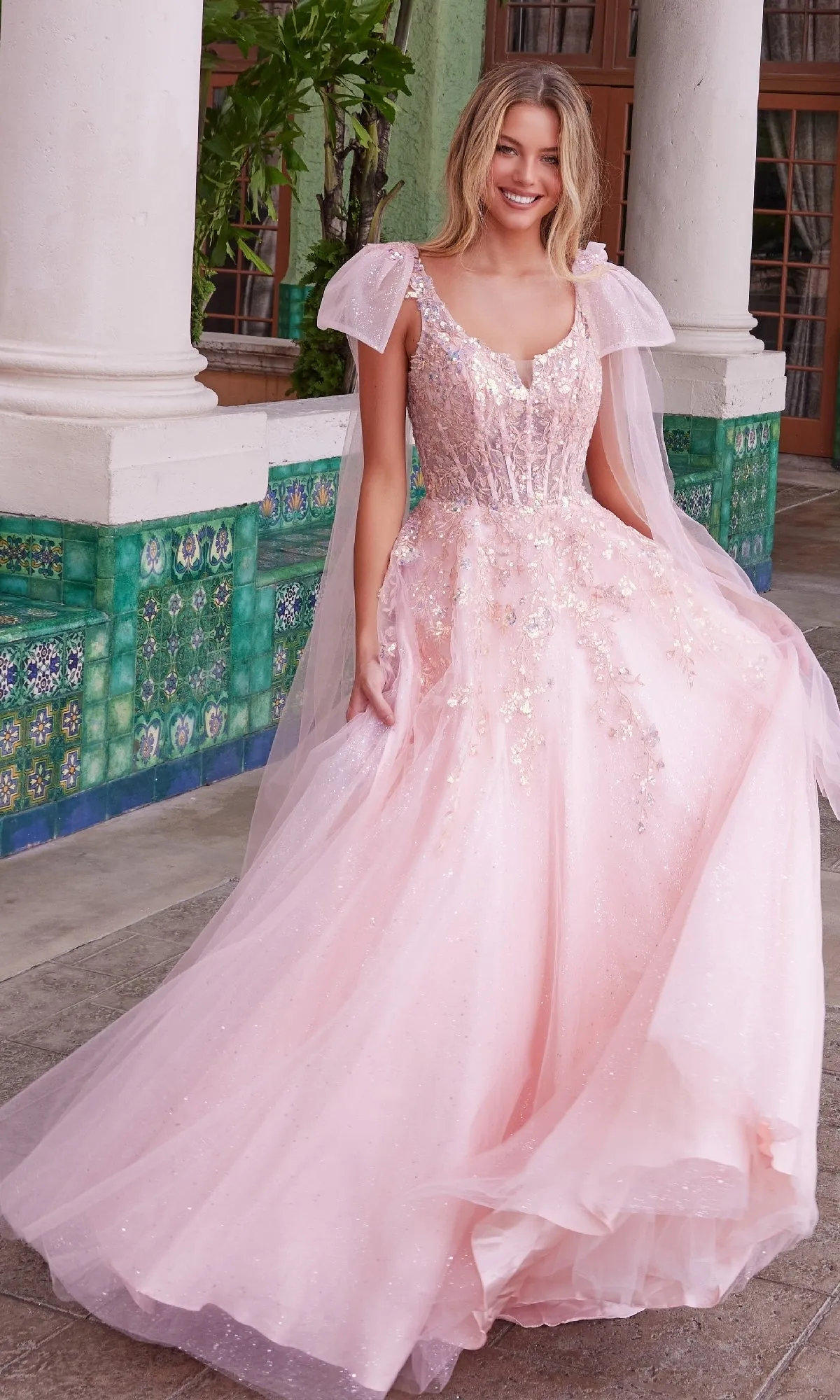 Shoulder-Bows Long Prom Dress: Nox Anabel H1680 sold by PromGirl product image thumbnail 3
