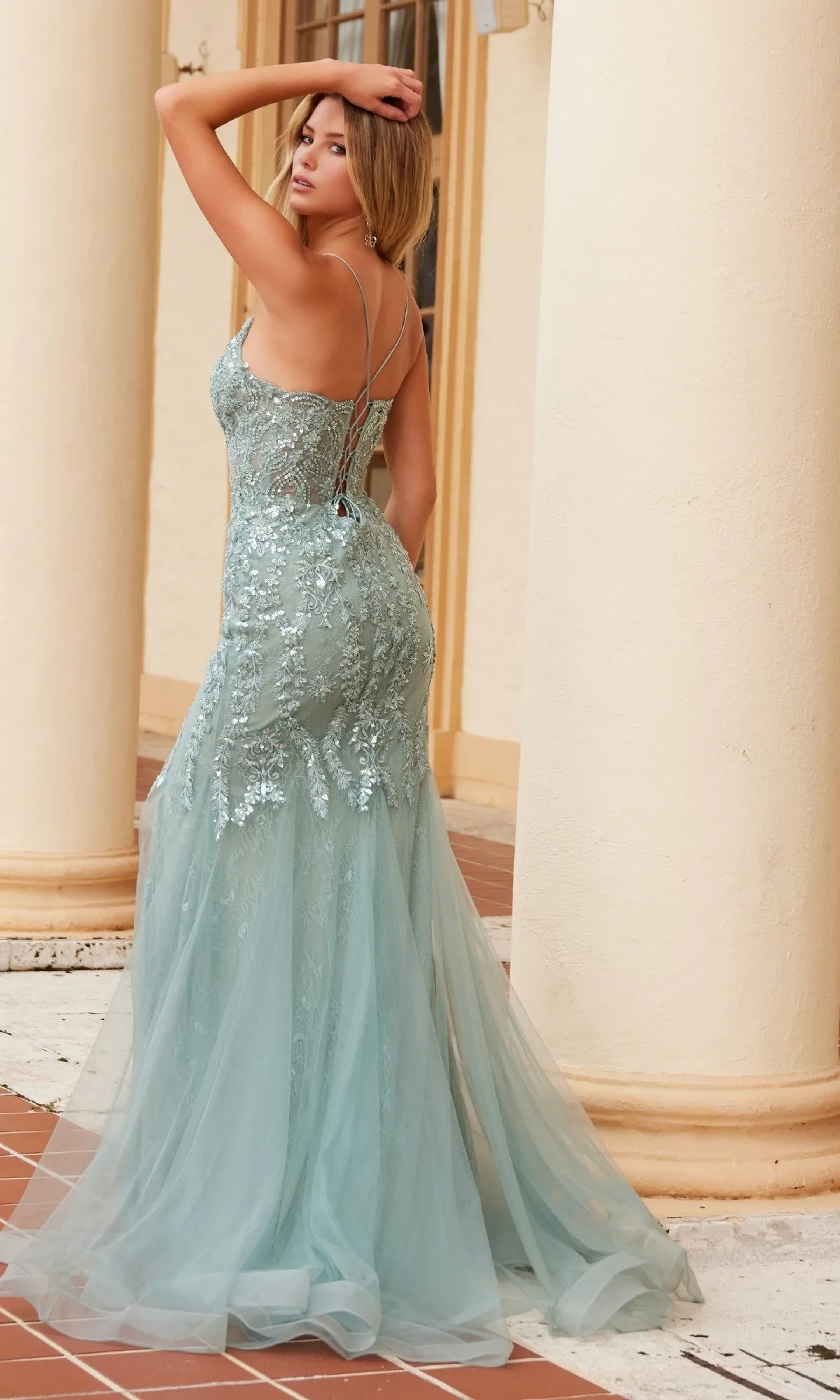 Sequined Long Mermaid Prom Dress: Nox Anabel R1717 sold by PromGirl product image thumbnail 2