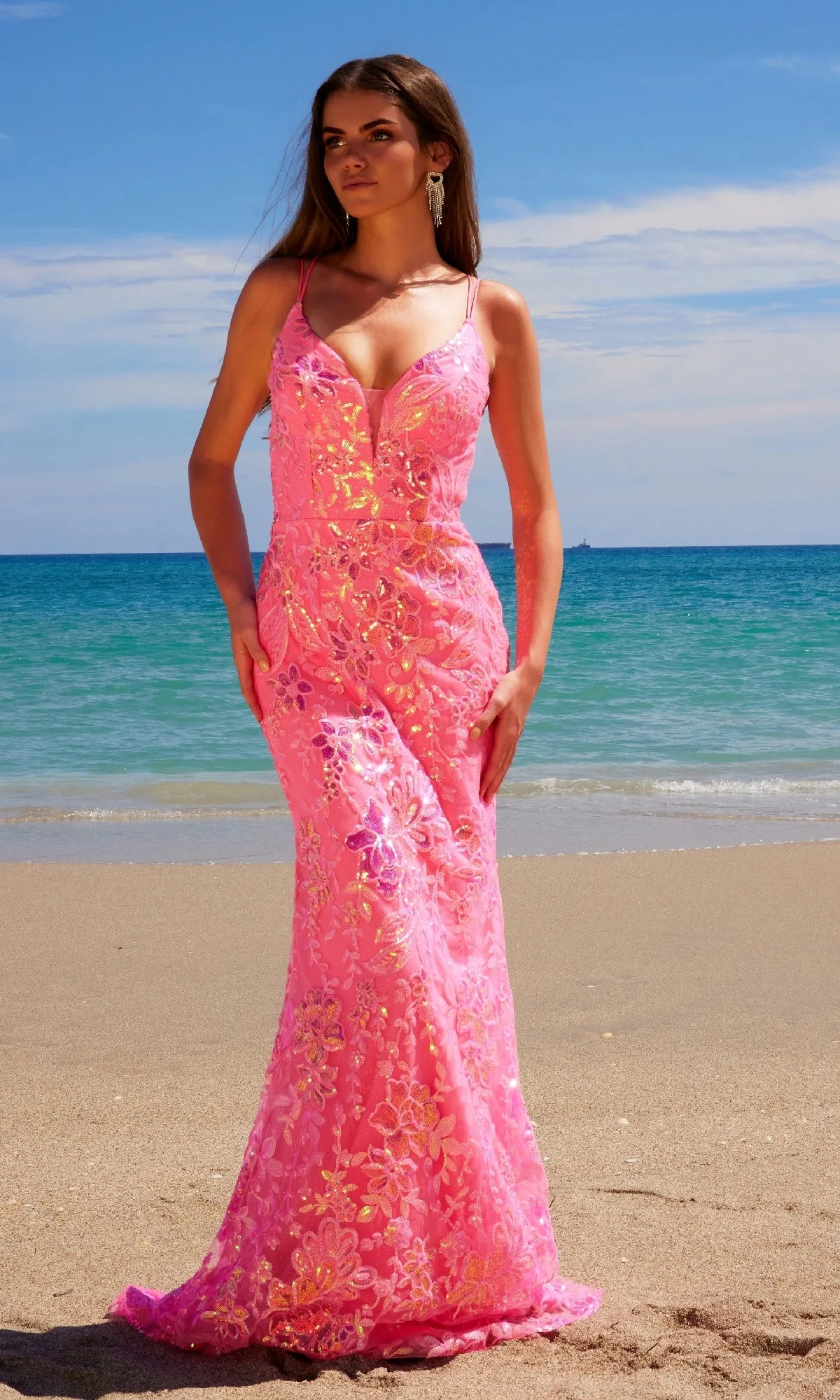 Long Sequin-Print Prom Dress: Nox Anabel A1587 sold by PromGirl product image thumbnail 3