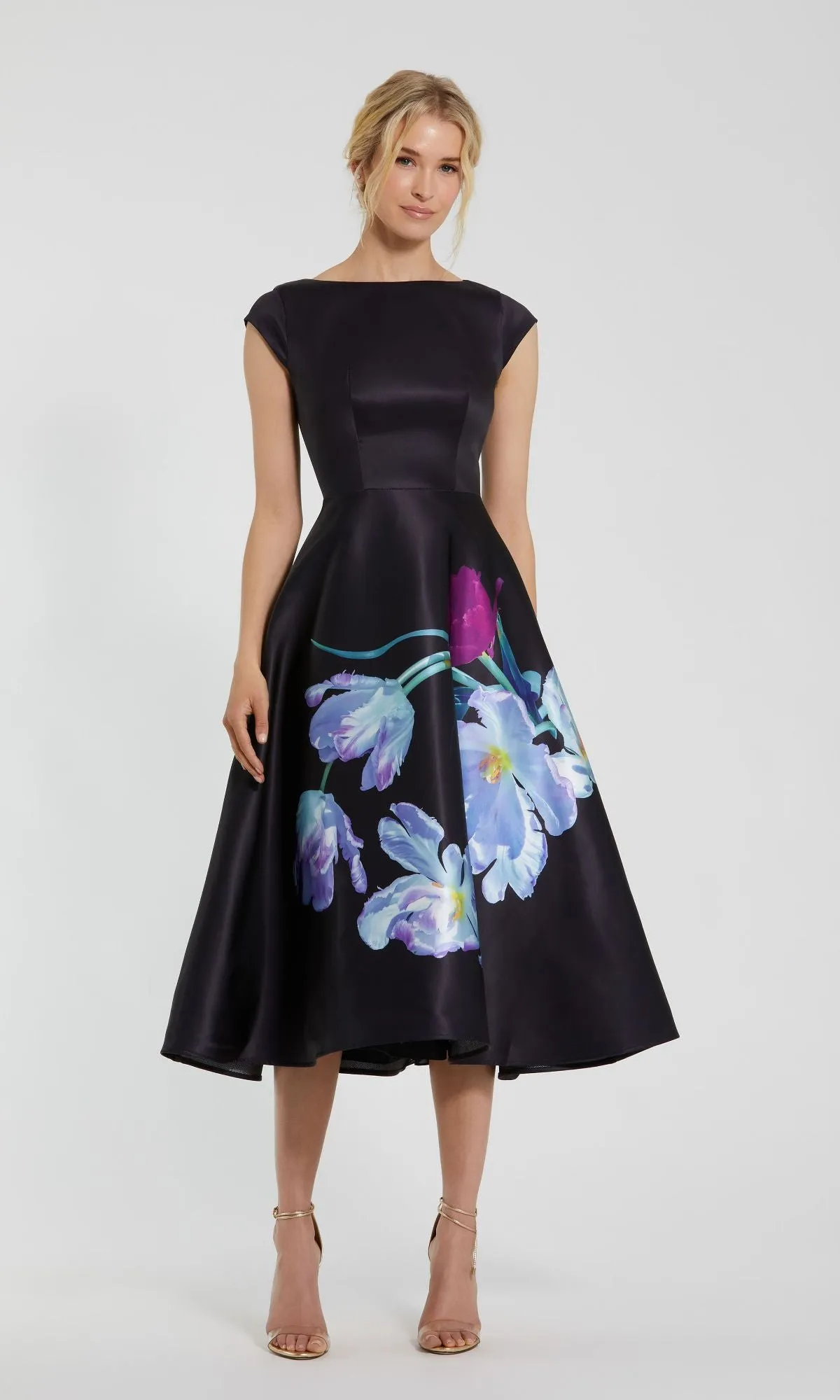 Black Satin Wedding-Guest Dress: Mac Duggal 20995 sold by PromGirl