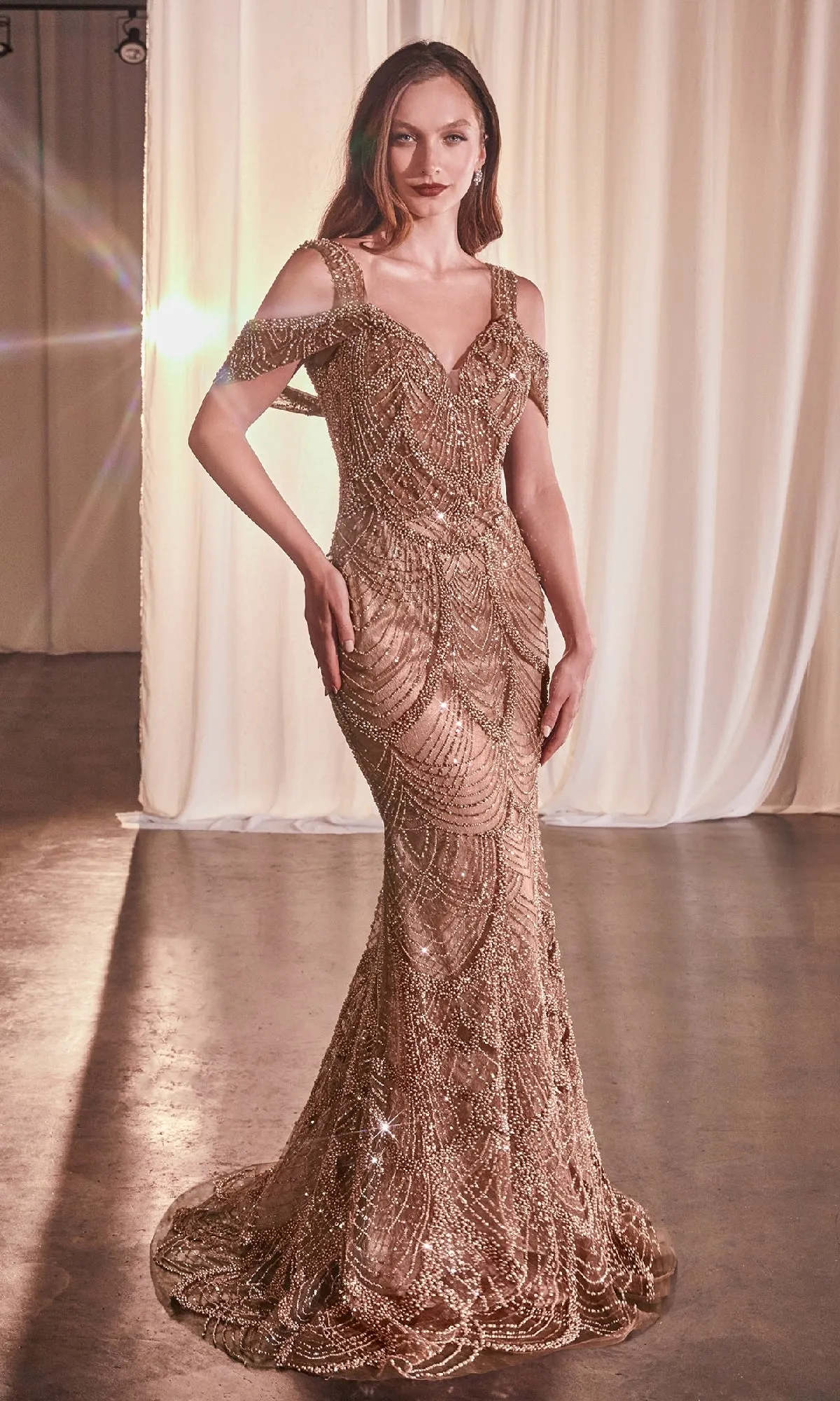 Long Beaded Sienna Prom Dress: Ladivine CC4020 sold by PromGirl
