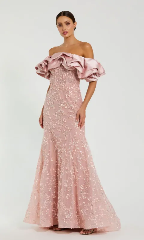 Long Rose Pink Beaded Prom Gown: Mac Duggal 21033 sold by PromGirl