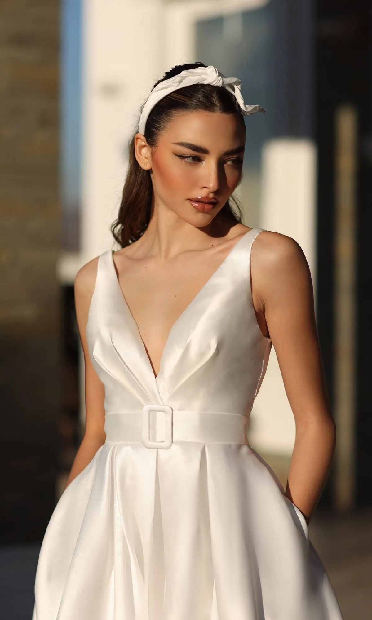 Belted Long White Prom Dress: Tina Holly BB209W sold by PromGirl product image thumbnail 5