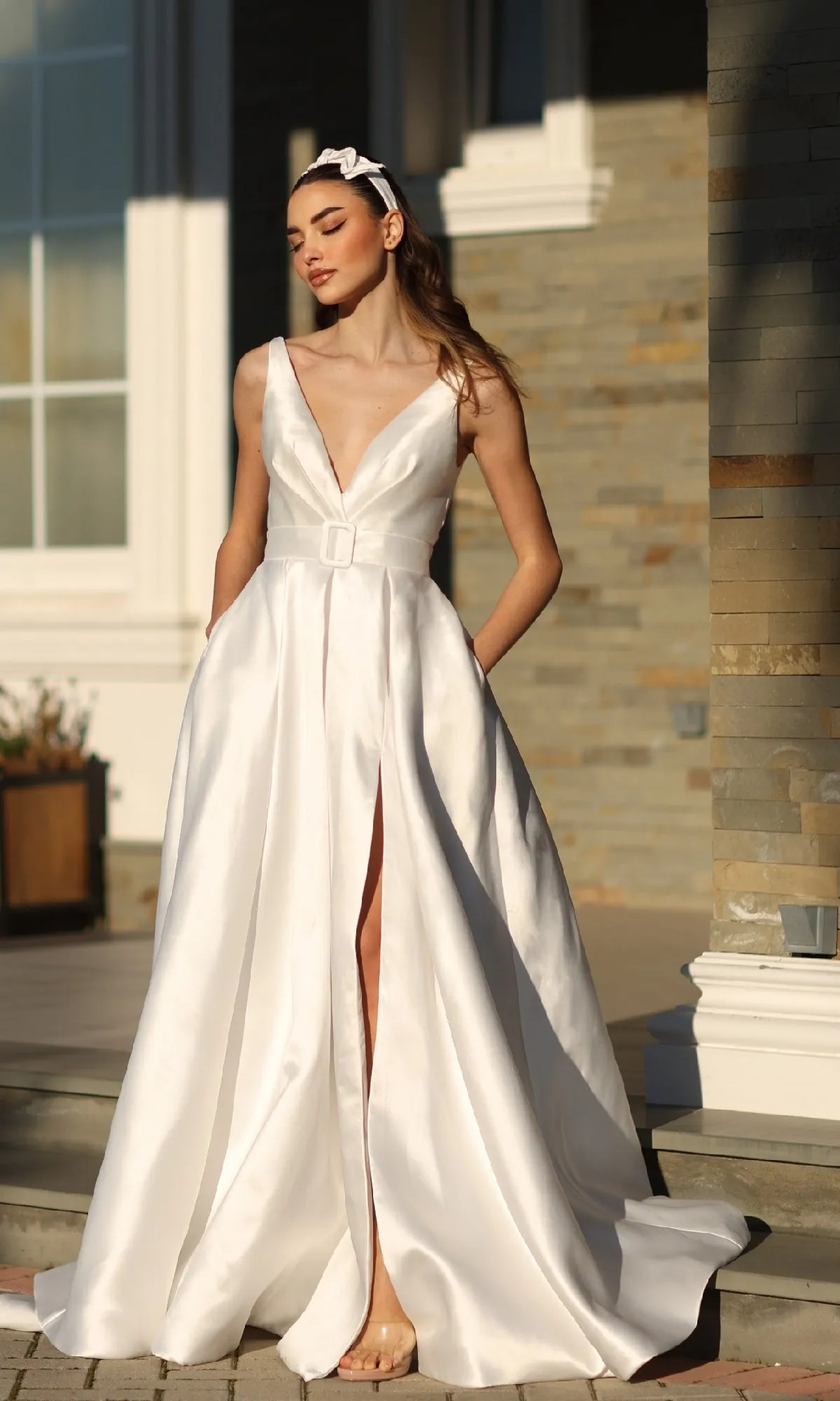 Belted Long White Prom Dress: Tina Holly BB209W sold by PromGirl product image thumbnail 4